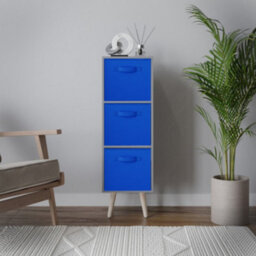 Urbn-Living Urbnliving 80Cm Height 3 Tier Grey Wooden Storage Bookcase Scandinavian Style Pine Legs With Dark Blue Inserts - thumbnail 3