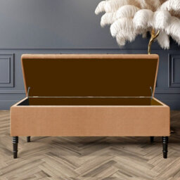 150Cm Paris Plain Ottoman Storage Bench -Naples Shoes Bench With Black Turned Wooden Legs - Brown Upholstery Storage Footstool - thumbnail 2