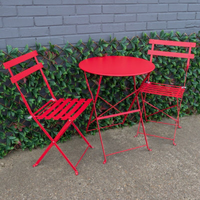 Woodside Aylsham Outdoor Garden Patio Folding Table & Chair Bistro Set, Red - image 1