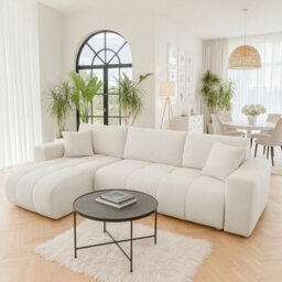 Furyn Convertible Cream Velvet Corner Sofa Bed With Storage And Adjustable Side