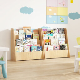 Costway 4-Tier Kids Bookshelf Front Facing Children Bookcase Magazine Storage Rack Natural - thumbnail 9