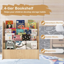 Costway 4-Tier Kids Bookshelf Front Facing Children Bookcase Magazine Storage Rack Natural - thumbnail 6