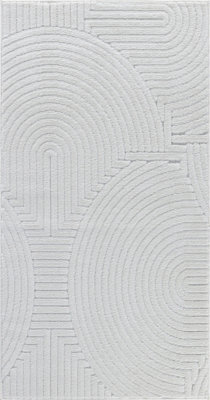 Livabliss Le Mans-Modern White 3D High & Low Pile Textured In- & Outdoor Rug 80 X 150 Cm Easy Care, Non Shedding - image 1