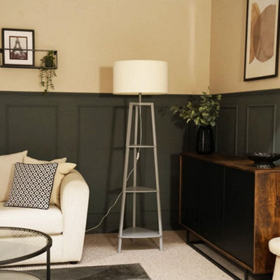 Valuelights Hiru Grey 3 Tier Shelf Floor Lamp With Cream Boucle Shade - image 1