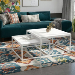 Kama 2 Piece Coffee Table Set Metal Base Legs White With Matt White Tops Modern Matching Duo In Large And Small Sizes - thumbnail 2