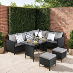 Thalia Rattan Corner Sofa - 8 Seater Garden Set With Rectangular Table & Weatherproof Cushions