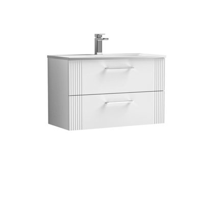 Balterley Belvide Partial Fluted 2 Drawer Wall Hung Vanity Unit With 1 Tap Hole Curved Basin- 800mm - Satin White - image 1
