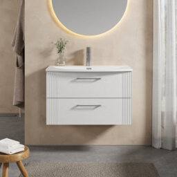Balterley Belvide Partial Fluted 2 Drawer Wall Hung Vanity Unit With 1 Tap Hole Curved Basin- 800mm - Satin White - thumbnail 2