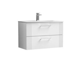 Balterley Belvide Partial Fluted 2 Drawer Wall Hung Vanity Unit With 1 Tap Hole Curved Basin- 800mm - Satin White - thumbnail 1