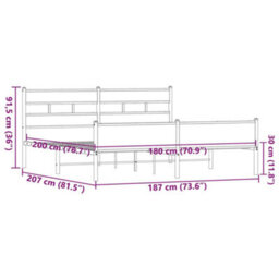 Berkfield Metal Bed Frame Without Mattress Brown Oak 180X200 Cm Super King - thumbnail 9