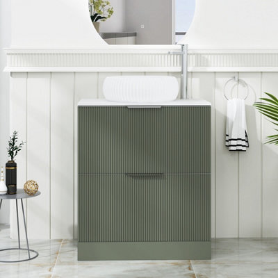 Royal Bathrooms Evora 700mm Sage Green Fluted Floor Standing Countertop Vanity Unit 2 Drawer With Milan Basin - image 1