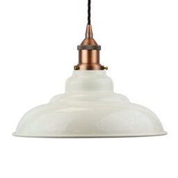 Clay White St Edmund's Painted Dome Pendant Light With Matt Antique Copper Lamp Holder And Black Twisted Cable - Se Home - thumbnail 1