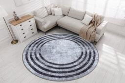 RugsX Miro 51231.806 Circle Washing Carpet Lines Anti-Slip - Grey / Black Circle 80 Cm - thumbnail 4