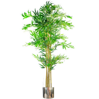 Leaf 150Cm (5Ft) Realistic Artificial Bamboo Plants Trees - Xl With Silver Metal Planter - image 1