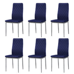 Mihomeuk Allie Set Of 6 Blue Plush Velvet Dining Chairs With Steel Legs