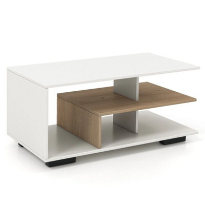 Rectangular Coffee Table Industrial 3-Tier Center Table Geometric Table W/shelf - image 1