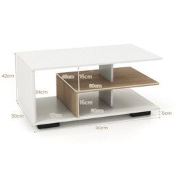 Rectangular Coffee Table Industrial 3-Tier Center Table Geometric Table W/shelf - thumbnail 2