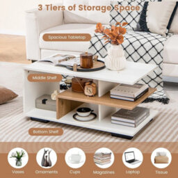 Rectangular Coffee Table Industrial 3-Tier Center Table Geometric Table W/shelf - thumbnail 3