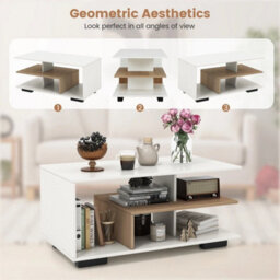 Rectangular Coffee Table Industrial 3-Tier Center Table Geometric Table W/shelf - thumbnail 5