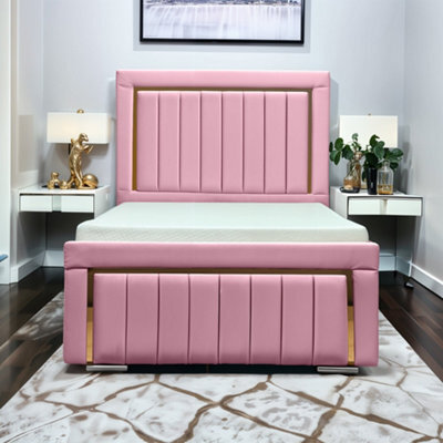 UKBEDFURNITURE Princess Pink Plush Valvet Upholstered Bed Frame - Slatted Base With 10 Inch Orthopedic Mattress - 48 Inch Headboard - image 1