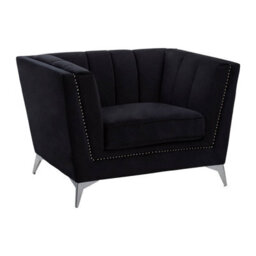 Orsina Black Velvet Chair, Comfortable Velvet Desk Chair, Backrest Velvet Armchair, Cozy Armchair - thumbnail 2