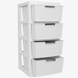 Large 4 Drawers Rattan Storage Unit Modular Tower Plastic Organizer Chest White - thumbnail 1