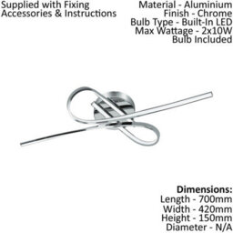 Stylish Flush Ceiling Light With Chrome Finish And White Shade - Led Bulbs Included - thumbnail 2