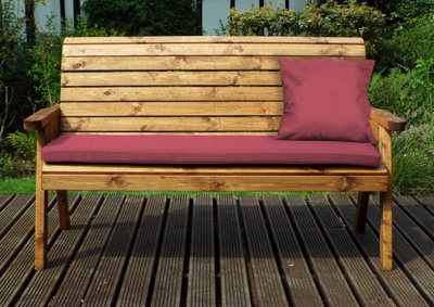 Charles Taylor Trading Three Seater Winchester Bench With Burgundy Cushions - Fully Assembled W170 X D74 X H98 - image 1