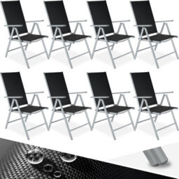 Tectake Folding Garden Chairs With Adjustable Backrests, Mesh Fabric - Black/silver - Set Of 8