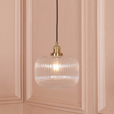 Brushed Brass Fluted Glass Pendant Ceiling Light - image 1