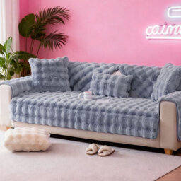 Living And Home Light Gray Thickened Faux Rabbit Fur Knitted Sofa Cushion Cover/sofa Throw, 150Cm W X 90Cm D - thumbnail 2
