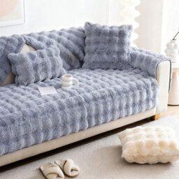Living And Home Light Gray Thickened Faux Rabbit Fur Knitted Sofa Cushion Cover/sofa Throw, 150Cm W X 90Cm D - thumbnail 3
