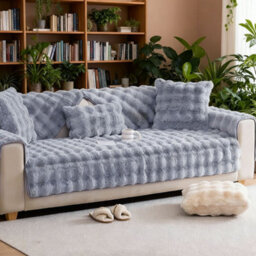 Living And Home Light Gray Thickened Faux Rabbit Fur Knitted Sofa Cushion Cover/sofa Throw, 150Cm W X 90Cm D - thumbnail 1