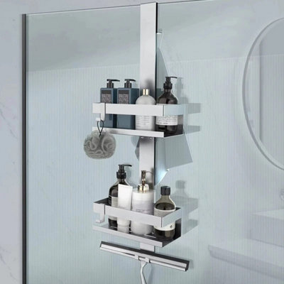 No Drill Stainless Steel Shower Organiser-2Tier Hanging Over Door - image 1