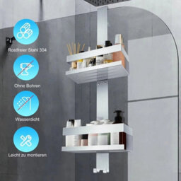 No Drill Stainless Steel Shower Organiser-2Tier Hanging Over Door - thumbnail 6