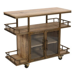 Natural Wood And Metal Bar Cart / Wine Trolley With Double Door Storage - thumbnail 3