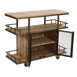 Natural Wood And Metal Bar Cart / Wine Trolley With Double Door Storage - thumbnail 4
