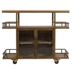 Natural Wood And Metal Bar Cart / Wine Trolley With Double Door Storage - thumbnail 2