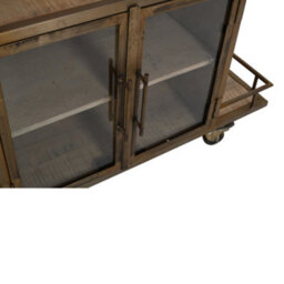 Natural Wood And Metal Bar Cart / Wine Trolley With Double Door Storage - thumbnail 5