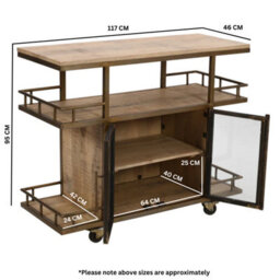 Natural Wood And Metal Bar Cart / Wine Trolley With Double Door Storage - thumbnail 6