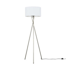 Valuelights Camden Brushed Chrome Tripod Floor Lamp With White Drum Shade