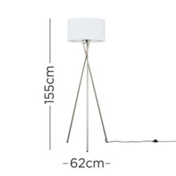 Valuelights Camden Brushed Chrome Tripod Floor Lamp With White Drum Shade - thumbnail 5