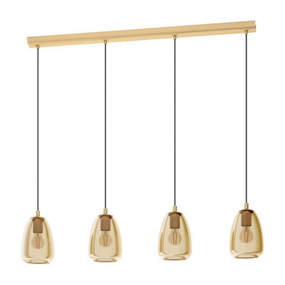 Stylish Pendant Ceiling Light With Brushed Brass Finish And Amber Glass Shade
