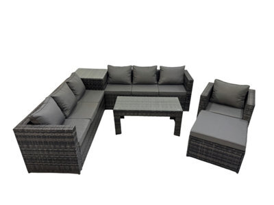 Fimous Garden Rattan Outdoor Furniture Set 8 Seater Patio Corner Sofa Oblong Coffee Table With Chair Big Stool Side Table - image 1