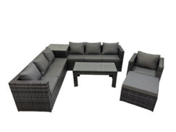 Fimous Garden Rattan Outdoor Furniture Set 8 Seater Patio Corner Sofa Oblong Coffee Table With Chair Big Stool Side Table - thumbnail 1