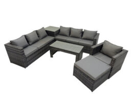 Fimous Garden Rattan Outdoor Furniture Set 8 Seater Patio Corner Sofa Oblong Coffee Table With Chair Big Stool Side Table - thumbnail 2