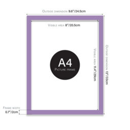 A4 Purple Picture Frame Fits A4 (21 X 29.7Cm - 8.3 X 11.7In) Poster, Photo, Artwork, Or Print. - thumbnail 2