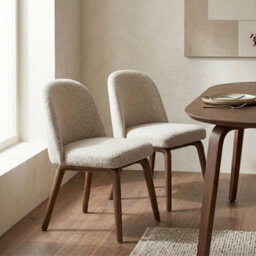 Hearthwood Set Of 2 Beige Bouclé Dining Chairs With Walnut Effect Ash Solid Wood Frame - thumbnail 9