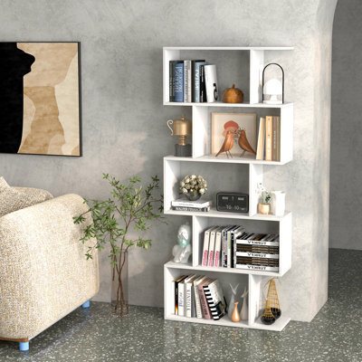 Costway 5-Tier Bookcase S-Shaped Bookshelf Wooden Storage Display Rack - image 1