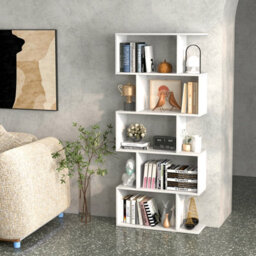Costway 5-Tier Bookcase S-Shaped Bookshelf Wooden Storage Display Rack - thumbnail 1